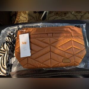 Lug Flare Crossbody Bag Womens Brown Quilted Adjustable Strap Organizer Purse